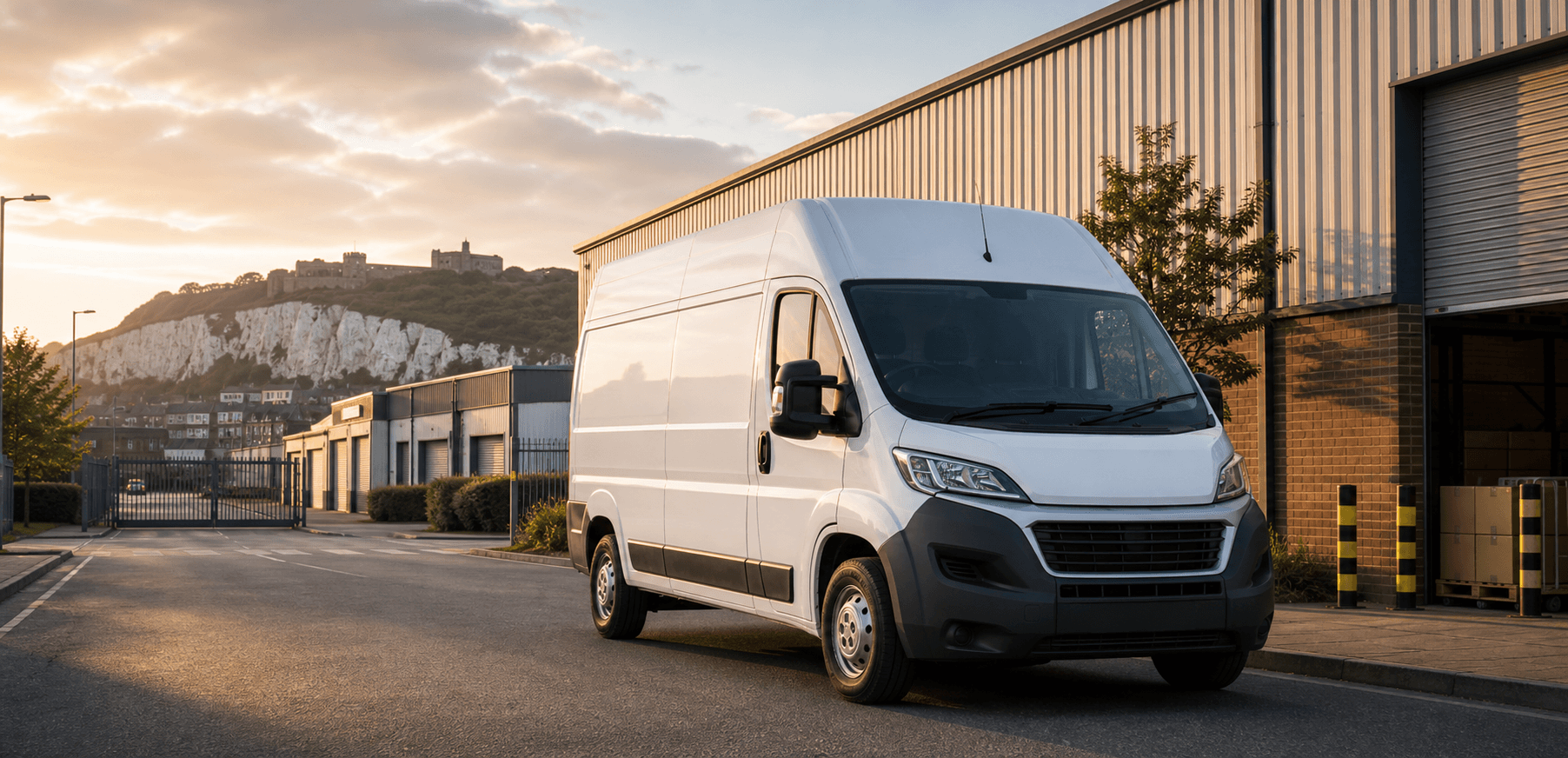 Modern self-drive rental van ready for loading in Dover